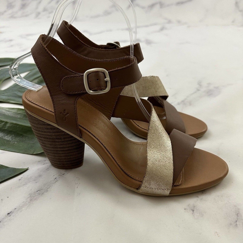 Emu Australia Dawn Stacked Heel Sandals Size 9 New Brown Gold Leather Strappy
